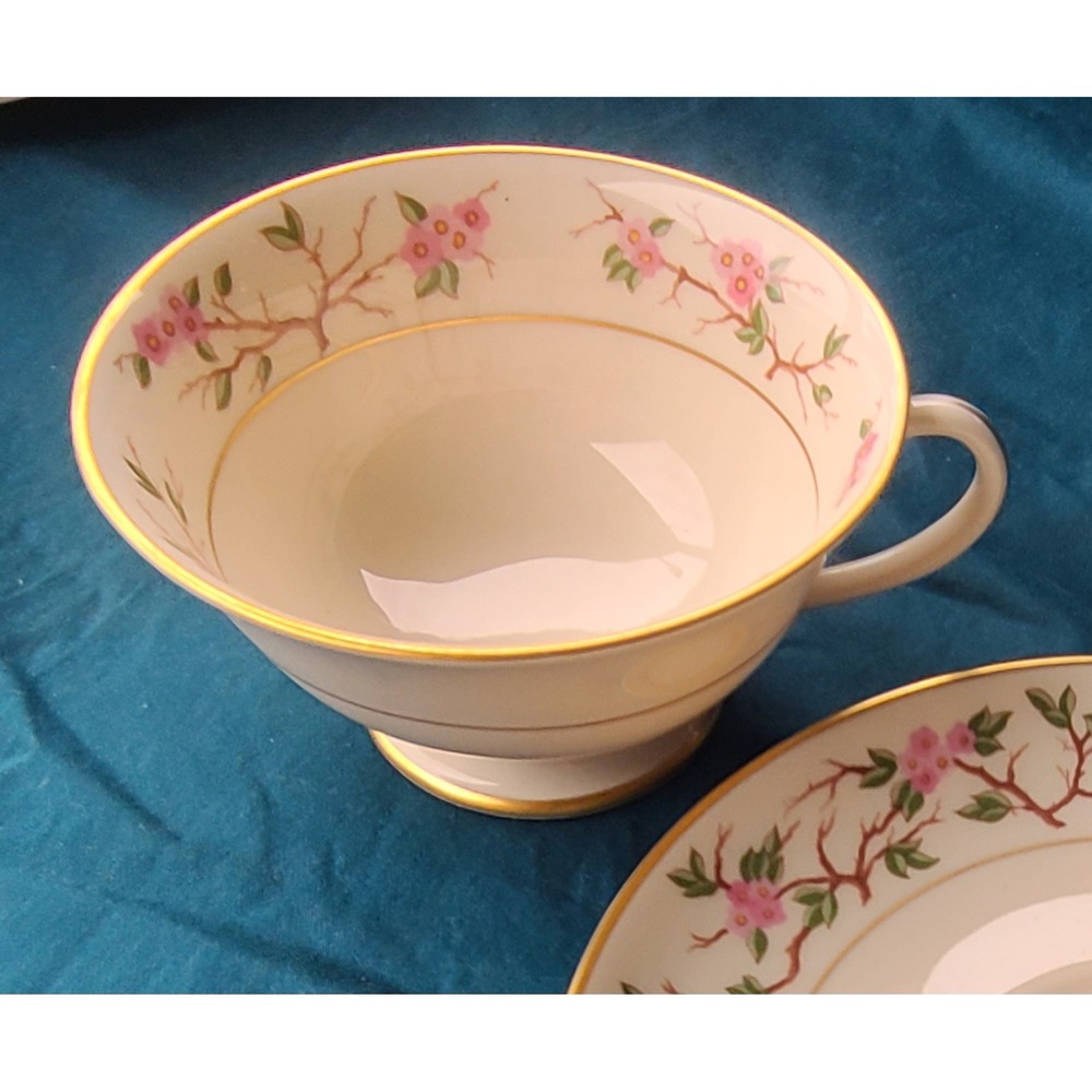 Set of 3 Franciscan China Tea Cup Woodside Cream Pink Floral Gold Rim Vintage MC